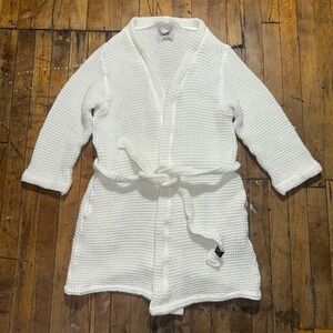 Slow Tide Bath Robe Womens Small White Waffle Knit Solid Long Sleeve Lightweight